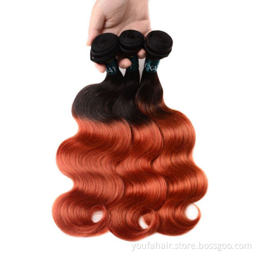 12A Vendor 1B/350 Golden Blonde Orange Ombre Color Brazilian Body Wave Virgin Human Hair 3 Bundles With Middle Part Lace Closure